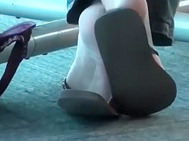 Candid Asian MILF nice rough soles in flip flops