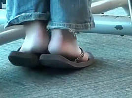 Candid Asian MILF nice rough soles in flip flops