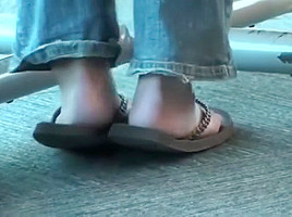 Candid Asian MILF nice rough soles in flip flops