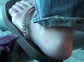 Candid Asian MILF nice rough soles in flip flops