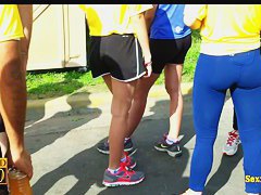 Candid video of well toned sports girls with asses in shorts