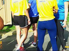 Candid video of well toned sports girls with asses in shorts