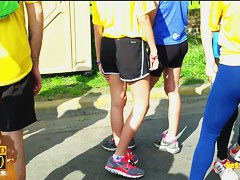 Candid video of well toned sports girls with asses in shorts
