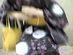 Cheery oriental bitch getting fooled by some sharking bloke in the public