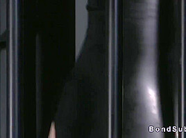 Chessie Kay In Blonde In Pink Striped Stockings Caged Gets Pussy Fucked Wi