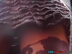Chick upskirts and discloses hose