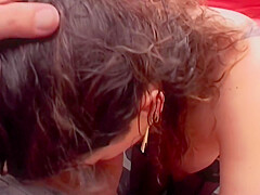 Chubby German Brunette Getting Her Face Sprayed With Warm Cum