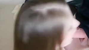 Chubby girl with big tits sucks and fucks on real homemade