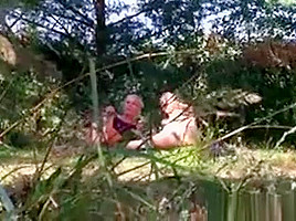 College teens 18+ Facialized In Outdoor Threesome