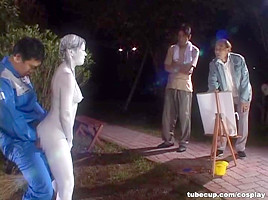 Cosplay Porn: Public Painted Statue Fuck 3