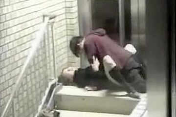 Couple fucks hard on the stairs