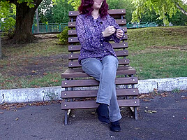 Crazy Girl Without Panties Playing Hopscotch In Public Park