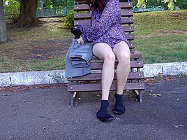 Crazy Girl Without Panties Playing Hopscotch In Public Park