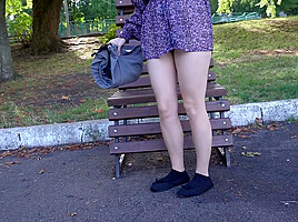 Crazy Girl Without Panties Playing Hopscotch In Public Park