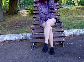 Crazy Girl Without Panties Playing Hopscotch In Public Park