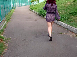 Crazy Girl Without Panties Playing Hopscotch In Public Park