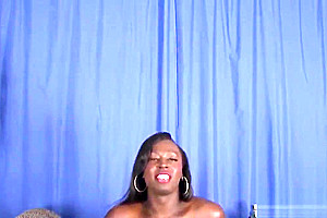 Curvy black TS tugging her hard cock