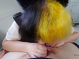 Cute Maid Gives A Messy Blowjob And Swallows
