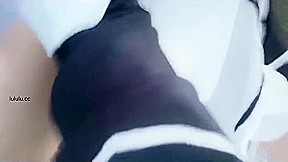 Cute asian maid cosplay riding dildo