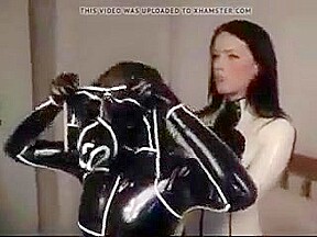 Cute college girl making out in latex catsuits
