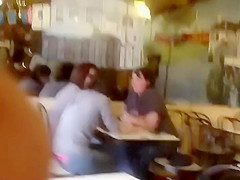 Cute girl's thong is out at a coffee place