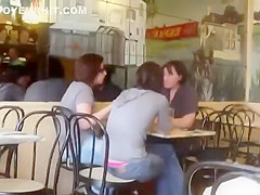 Cute girl's thong is out at a coffee place