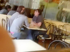 Cute girl's thong is out at a coffee place