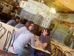 Cute girl's thong is out at a coffee place
