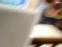 Cute girl's thong is out at a coffee place