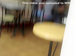Cute girl's thong is out at a coffee place