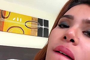 Cute shemale sucks cock and gets cum in mouth