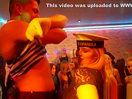 Dressed blonde sucks dick