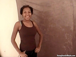 Ebony teen 18+ beauty blowing white cock