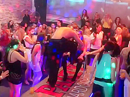 European party babes blowing strippers cock