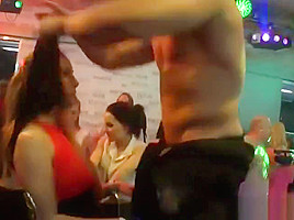 European party babes blowing strippers cock