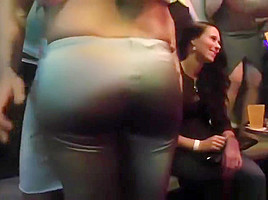 European party babes blowing strippers cock