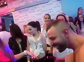 European party babes blowing strippers cock