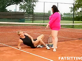 Extra Large Brunette Dominates and Facesits her Tennis Teacher - Plumperd