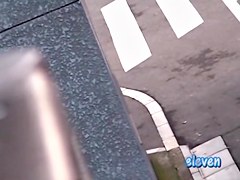 Filming her ass getting skirt sharked from the balcony