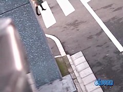 Filming her ass getting skirt sharked from the balcony