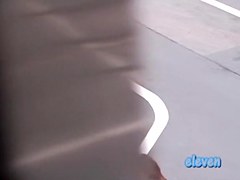 Filming her ass getting skirt sharked from the balcony