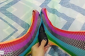 Foot Fetish With Sexy Colored Stockings