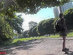 Gal with skinny ass wears g-string in upskirt video