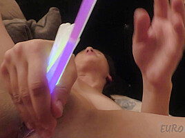 Gaping Hot Paulas Pussy Lucky Cameraman Looks Inside Her With Glowsticks