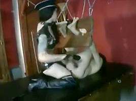 Gay - hanging pegging and humbler latex Lady
