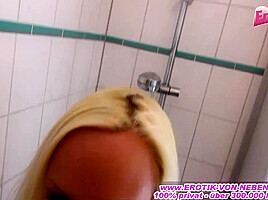 German blonde girlfriend make amateur anal POV in shower