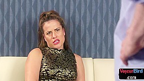 Glamorous british in stockings watching wanker tug