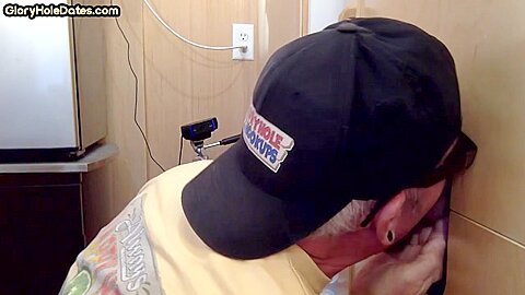 Gloryhole amateur DILF fucked by fat gay in sling after BJ