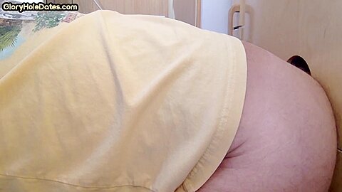 Gloryhole amateur DILF fucked by fat gay in sling after BJ