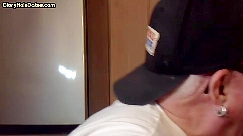 Gloryhole amateur DILF give closeup blowjob and handjob